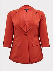 Plus Size Red Terracotta Crepe Blazer, RED, hi-res