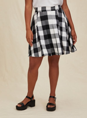 Plus Size - Black & White Plaid Pleated Twill Mini Skirt - Torrid