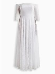 Plus Size White Lace Off Shoulder A-Line Wedding Dress, BRIGHT WHITE, hi-res
