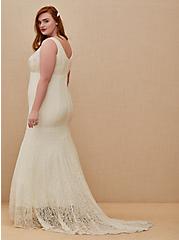 Plus Size Ivory Lace Beaded Sleeveless Mermaid Wedding Dress, CLOUD DANCER, alternate