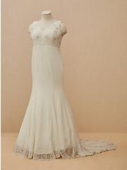 Plus Size Ivory Lace Beaded Sleeveless Mermaid Wedding Dress, CLOUD DANCER, hi-res