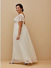 Plus Size Ivory Mesh Flutter Sleeve Empire Wedding Dress, CLOUD DANCER, alternate