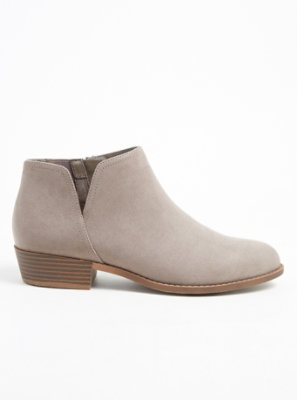 Plus Size - Taupe Faux Suede V-Cut Ankle Boot (WW) - Torrid