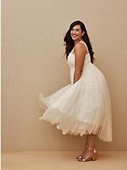 Ivory Mesh Faux Pearl Tea-Length Wedding Dress, CLOUD DANCER, hi-res