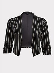 Plus Size Black Stripe Crepe Open Front Blazer, DEEP BLACK, hi-res