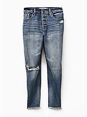 Plus Size High Rise Straight Jean - Medium Wash with Frayed Hem, SANTA FE, hi-res