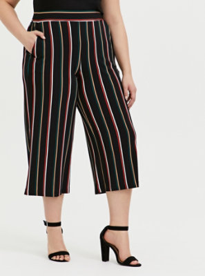 Plus Size - Black Multi Stripe Studio Knit Culotte Pant - Torrid