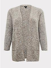 Grey & Colorful Marled Woolen Fuzzy Knit Cardigan, GREY, hi-res