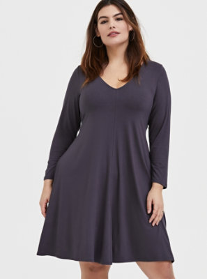 Plus Size - Dark Slate Grey Jersey Trapeze Dress - Torrid