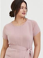 Mauve Pink Sweater Knit Self Tie Shift Dress, PALE MAUVE, alternate