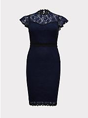 Special Occasion Navy Lace Shift Dress, PEACOAT, hi-res