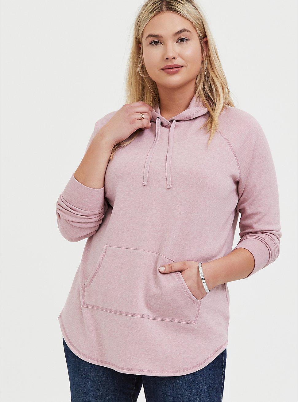 Plus Size - Mauve Pink Fleece Raglan Tunic Hoodie - Torrid