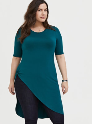 Plus Size - Super Soft Dark Teal Asymmetric Side Knot Tunic - Torrid