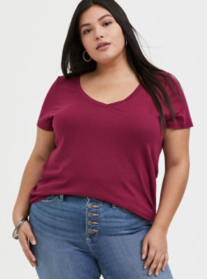 Plus Size - Classic Fit V-Neck Pocket Tee - Heritage Cotton Red Wine ...