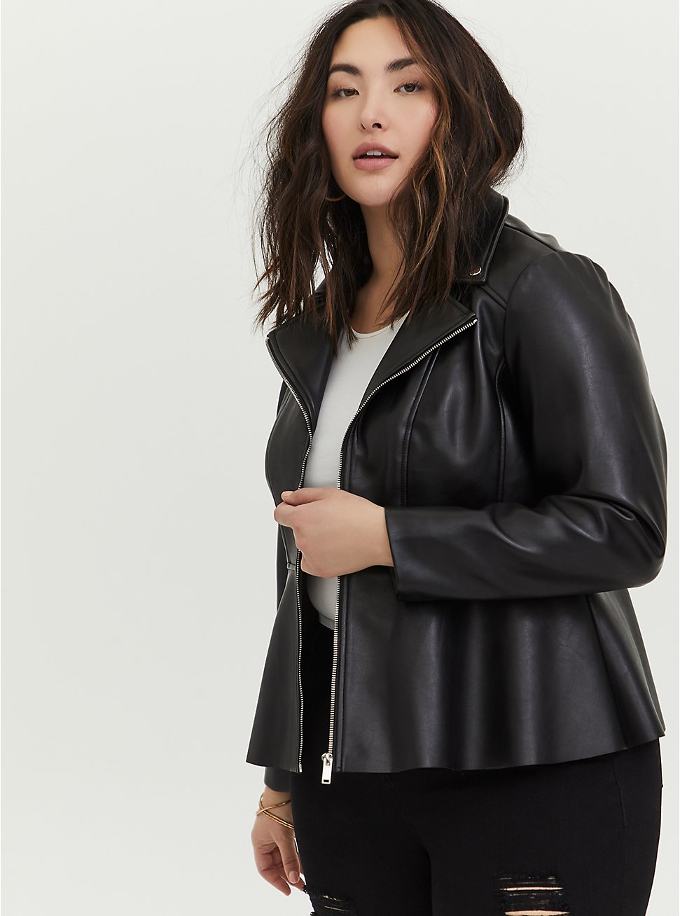 Plus Size Black Faux Leather Peplum Moto Jacket Torrid