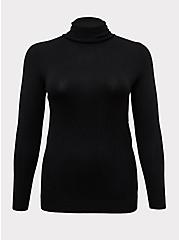 Plus Size Ribbed Pullover Turtle Neck Sweater, BLACK, hi-res