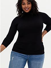 Plus Size Ribbed Pullover Turtle Neck Sweater, BLACK, hi-res