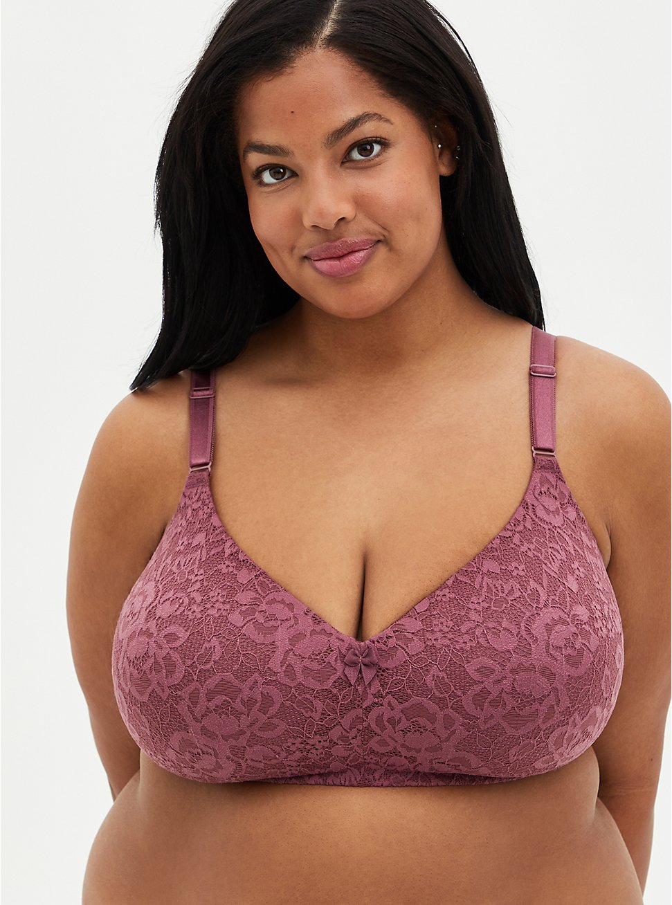 Plus Size Mauve Purple 360° Back Smoothing™ Lightly Lined Everyday Wire-Free Bra , DRIED CRANBERRY BURGUNDY, hi-res