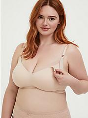 Plus Size Lightly Lined Wire-Free Nursing Bra - Microfiber Beige with 360° Back Smoothing™ , ROSE DUST, hi-res