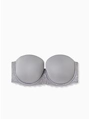 Plus Size Grey Microfiber & Lace Lightly Lined Multiway Strapless Bra, SILVER FILAGREE, hi-res