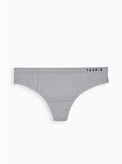 Plus Size Torrid Logo Grey Microfiber Active Thong Panty, SILVER FILAGREE, hi-res