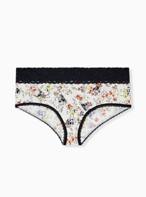 Plus Size - White Skull Floral & Black Wide Lace Shine Cheeky Panty ...