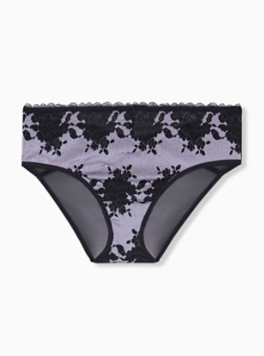Plus Size - Lilac Purple Microfiber & Black Lace Mesh Back Hipster ...