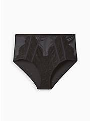 360° Smoothing™ Mid-Rise Brief Lace Pieced Panty, BLACK, hi-res