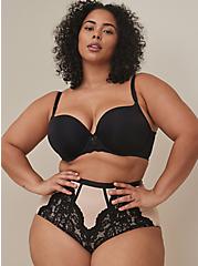 Plus Size 360° Smoothing™ Mid-Rise Brief Lace Pieced Panty, DUSTY ROSE, hi-res