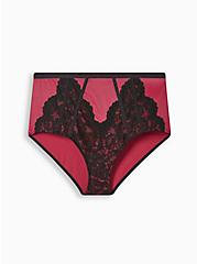 Plus Size 360° Smoothing™ Mid-Rise Brief Lace Pieced Panty, BEAUJOLAIS BURGUNDY, hi-res