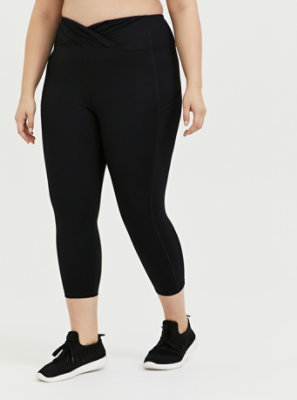 Plus Size - Black Surplice Front Crop Wicking Active Legging with ...