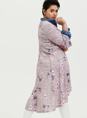 Plus Size - Mauve Pink Hacci Floral H-Lo Kimono - Torrid