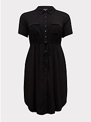 Mini Twill Drawstring Shirt Dress, DEEP BLACK, hi-res