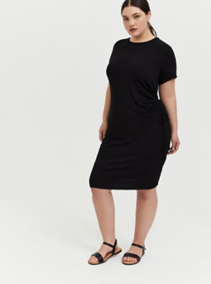 Plus Size - Black Jersey Drawstring Side T-Shirt Dress - Torrid