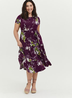 Plus Size - Plum Purple Floral Jersey Tiered Midi Dress - Torrid