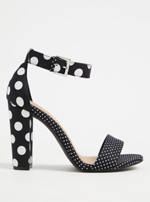 Plus Size - Staci - Black Mixed Polka Dot Ankle Strap Tapered Heel (WW ...