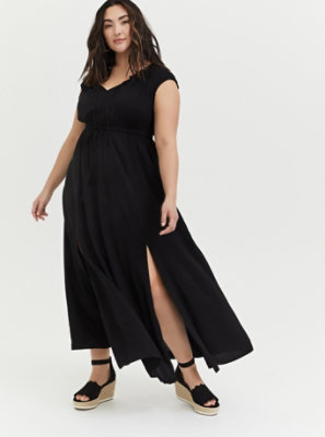 Plus Size - Black Challis Drawstring Maxi Dress - Torrid