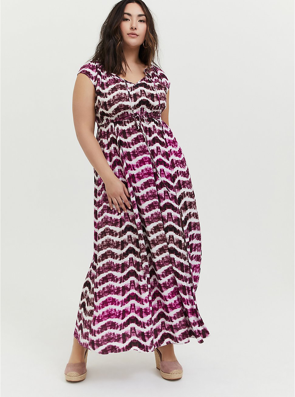 Plus Size - Berry Purple Tie-Dye Challis Drawstring Maxi Dress - Torrid
