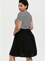 Mini Challis And Knit Skater Dress, BLACK WHITE STRIPE, alternate