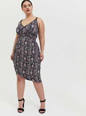 Plus Size - Mauve Pink Snakeskin Print Studio Knit Ruched Bodycon Dress ...