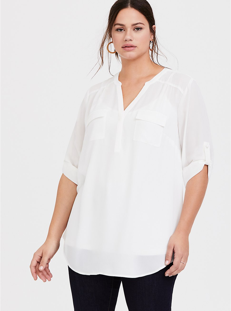 Plus Size - Harper - Ivory Georgette Pullover Tunic Blouse - Torrid