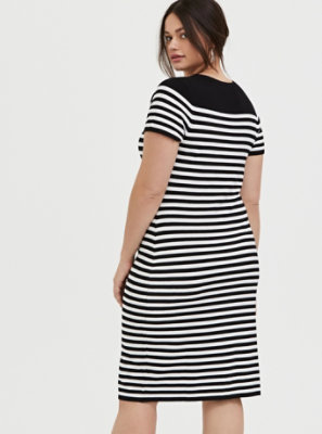 black and white striped shift dress