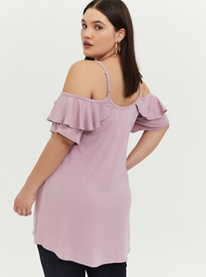 ruffle cold shoulder high low midi