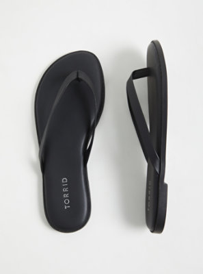 Plus Size - Black Faux Leather Flip Flop (WW) - Torrid