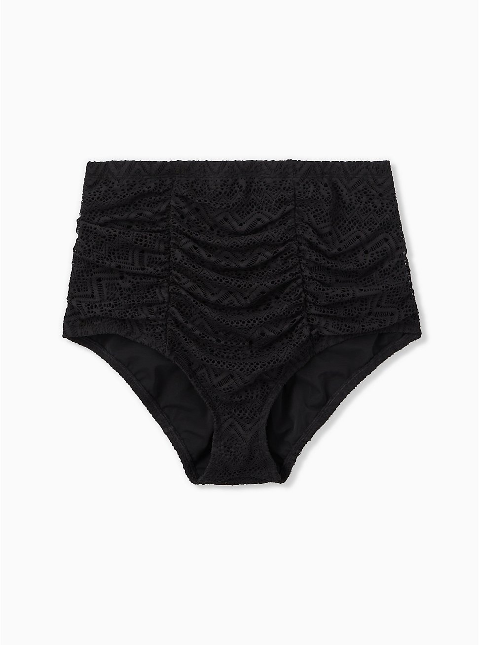 High-Rise Ruched Crochet Swim Bottom, DEEP BLACK, hi-res