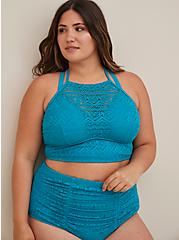Plus Size High-Rise Ruched Crochet Swim Bottom, ENAMEL BLUE, alternate