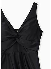 Plus Size Wireless Short Asymmetrical Twist Front Swim Dress With Brief, DEEP BLACK, alternate