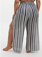 Black & White Crinkled Gauze Stripe Side Slit Pant Swim Cover-Up, MULTI, alternate