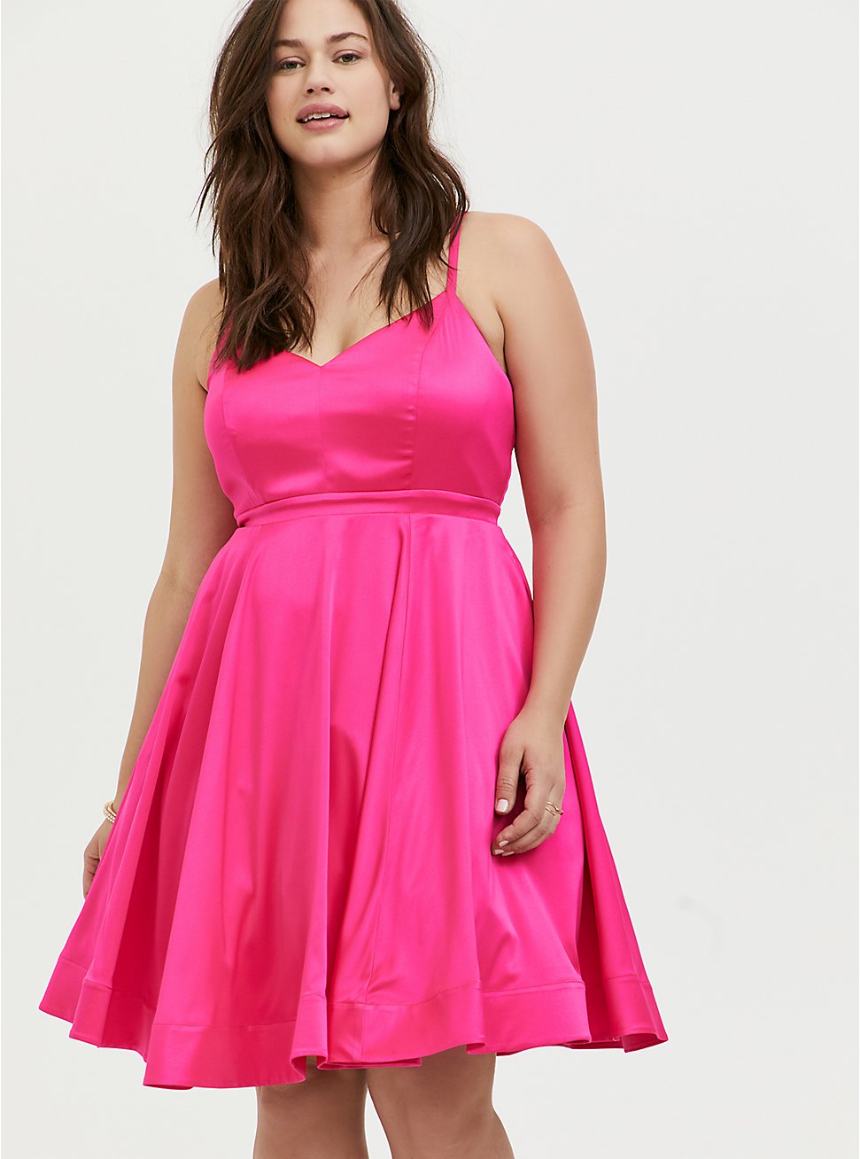 Hot Pink Satin Skater Dress - Torrid