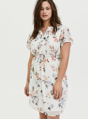 white floral button down dress